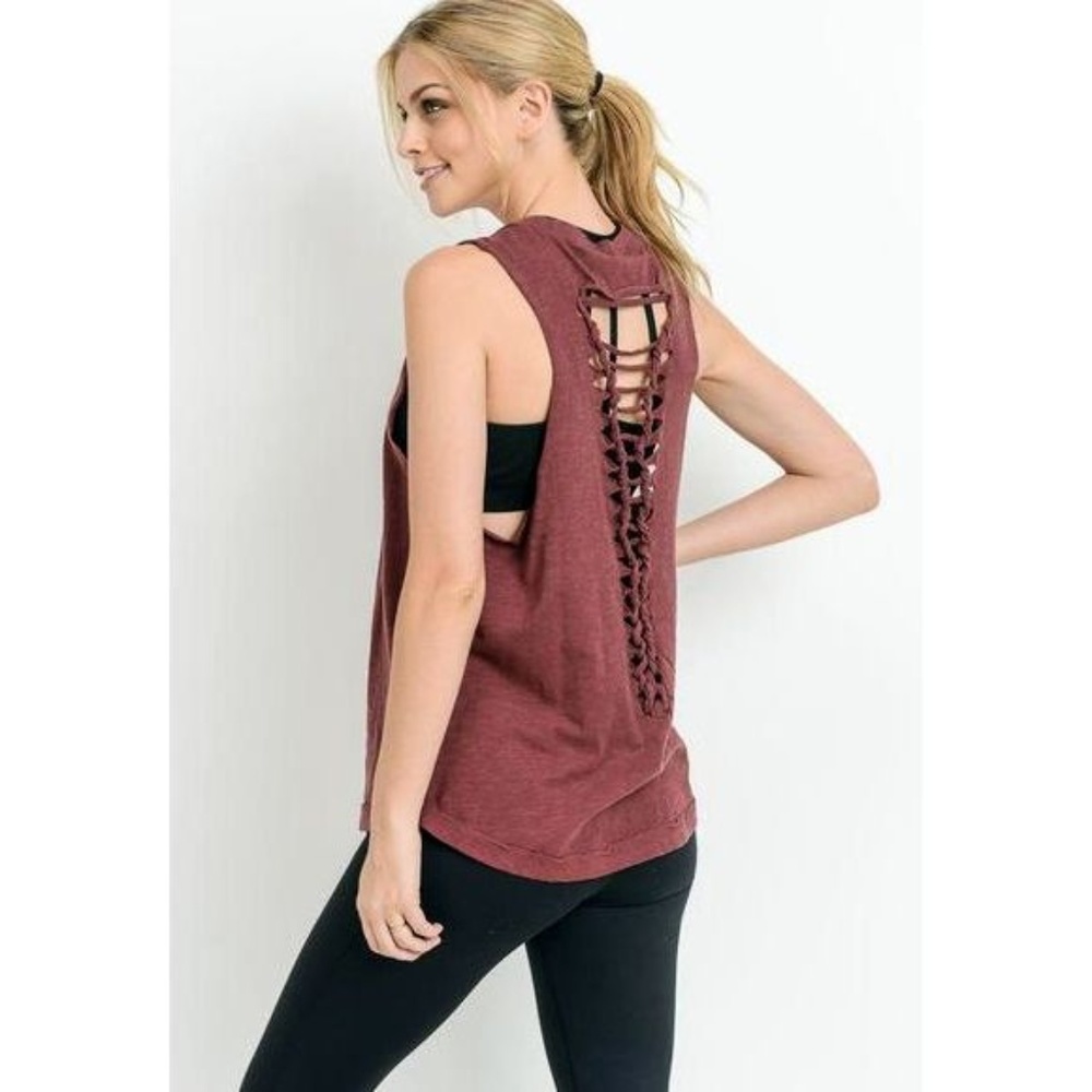 New Cutout Strap Ladder Back Muscle Tee - Picture 5 of 6